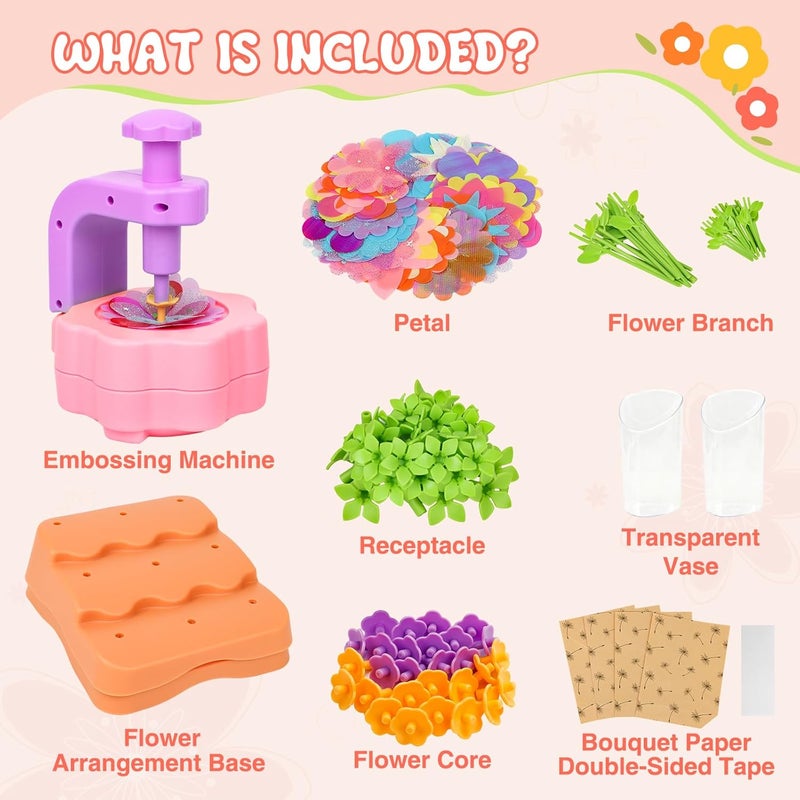 ZuxZuce Fabric Flower Bouquets Toys, Arts and Crafts Activity Kit for Kids Ages 3-12, DIY Flower Craft Kits for Toddler, Educational Activity Preschool Birthday Gifts for 3 4 5 6 7 8 9 10+ Year Old Girls - Image 2
